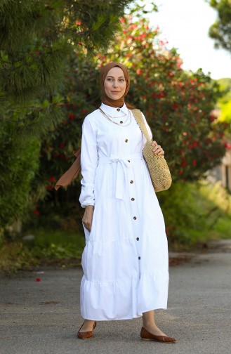 White Hijab Dress 1425-02