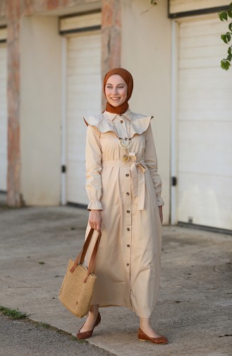Beige Hijab Kleider 4340D-01