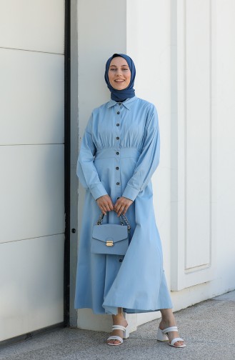 Boydan Düğmeli Elbise 4370-03 Mavi
