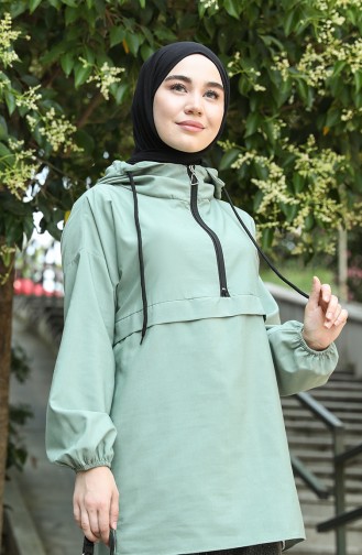 Kapüşonlu Spor Tunik 3002-01 Çağla Yeşili