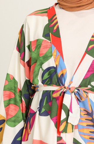 Desenli Kuşaklı Kimono 2020D-01 Yeşil Gül Kurusu