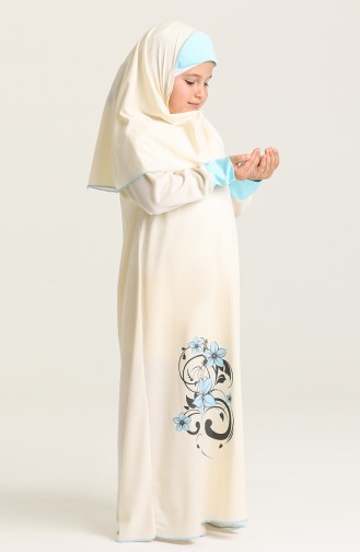 Desenli Çocuk Namaz Elbisesi 0100-01 Krem