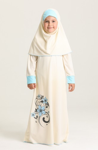 Desenli Çocuk Namaz Elbisesi 0100-01 Krem