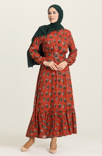 Brick Red Hijab Dress 2206-02