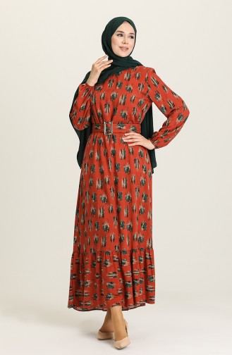 Ziegelrot Hijab Kleider 2206-02