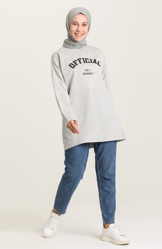 Baskılı Sweatshirt 1009-01 Gri