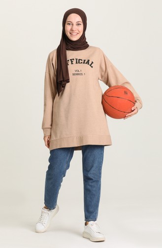 Baskılı Sweatshirt 1009-02 Camel