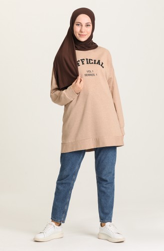 Baskılı Sweatshirt 1009-02 Camel