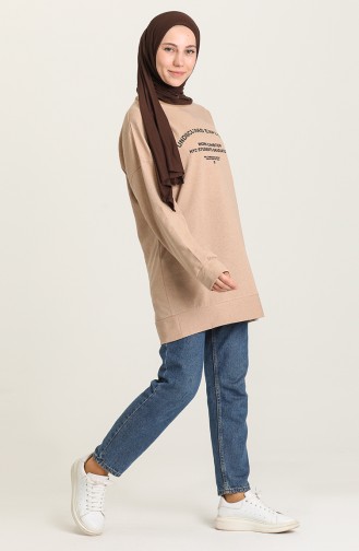 Baskılı Sweatshirt 1011-02 Camel