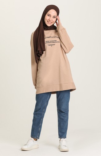 Baskılı Sweatshirt 1011-02 Camel