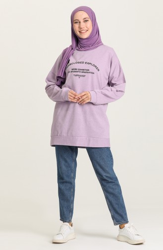 Baskılı Sweatshirt 1011-03 Lila