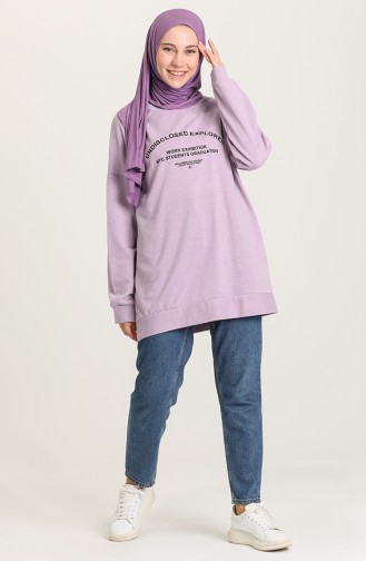 Baskılı Sweatshirt 1011-03 Lila