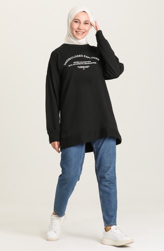 Baskılı Sweatshirt 1011-04 Siyah