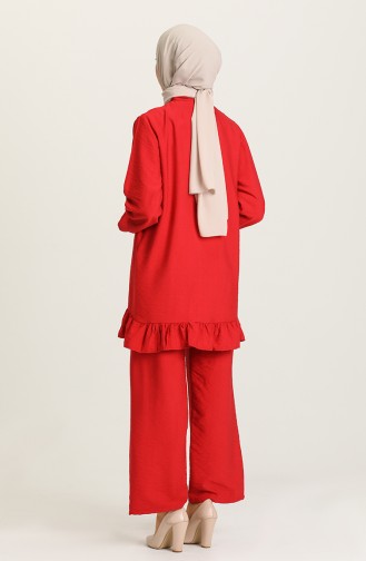 Büzgülü Tunik Pantolon İkili Takım 0650-01 Kırmızı