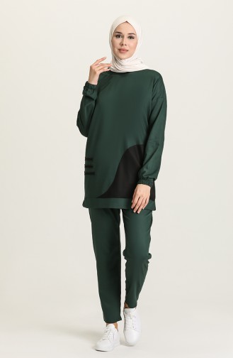 Garnili Tunik Pantolon İkili Takım 150025-01 Zümrüt Yeşili Siyah