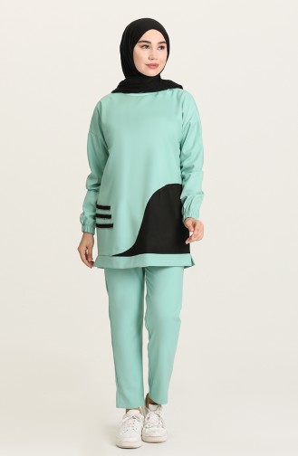 Garnili Tunik Pantolon İkili Takım 150025-03 Açık Mint Yeşili Siyah