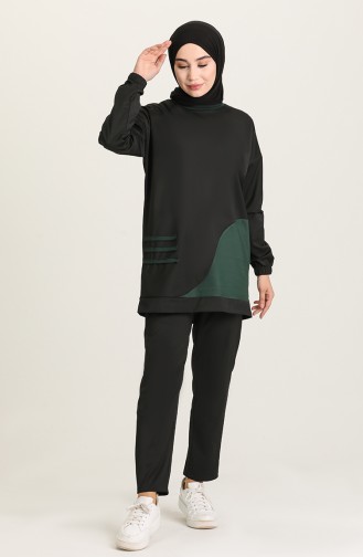 Garnili Tunik Pantolon İkili Takım 150025-10 Siyah Zümrüt Yeşili