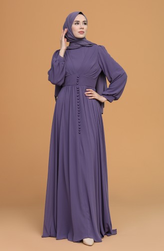 Dark Violet Hijab Evening Dress 4851-05