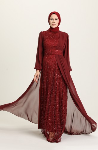 Claret Red Hijab Evening Dress 5408-06