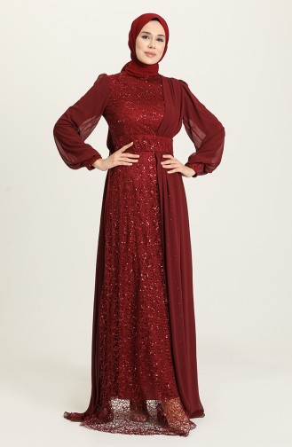 Claret Red Hijab Evening Dress 5408-06