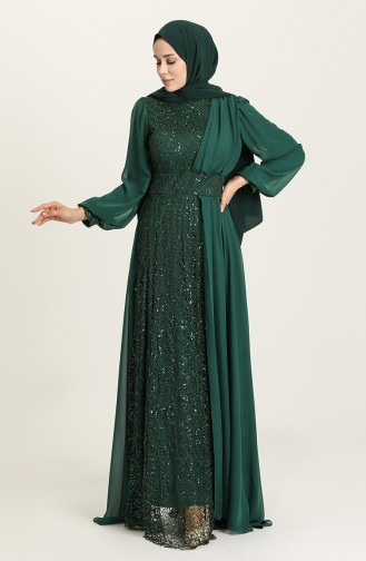 Emerald Green Hijab Evening Dress 5408-07