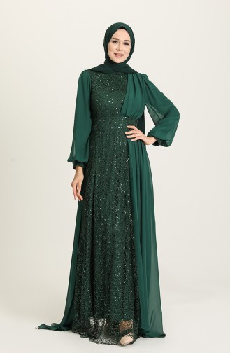 Emerald Green Hijab Evening Dress 5408-07