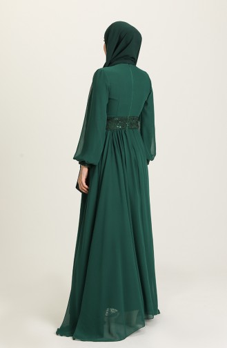 Emerald Green Hijab Evening Dress 5408-07