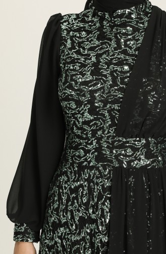 Pullu Abiye Elbise 5408A-04 Siyah Yeşil