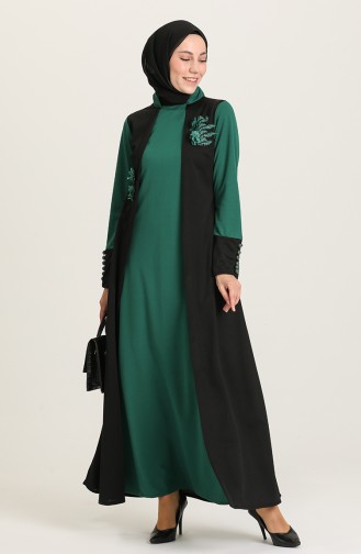 Smaragdgrün Hijab Kleider 3026-03