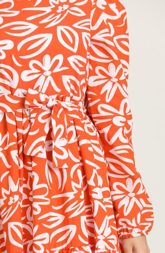 Desenli Büzgülü Elbise 5400A-01 Oranj