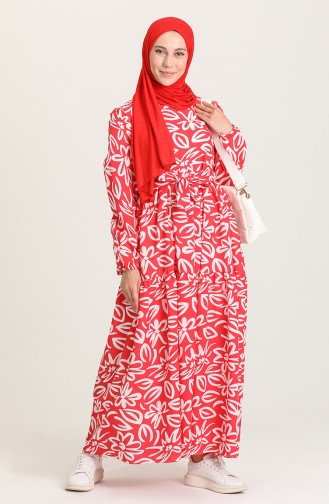 Rot Hijab Kleider 5400A-03