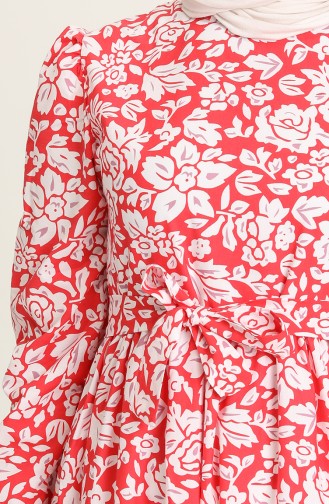 Desenli Anne Kız Kombin Elbise 5403-02 Kırmızı