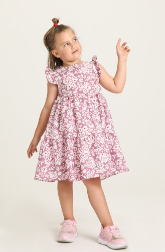 Desenli Anne Kız Kombin Elbise 5403-03 Mor