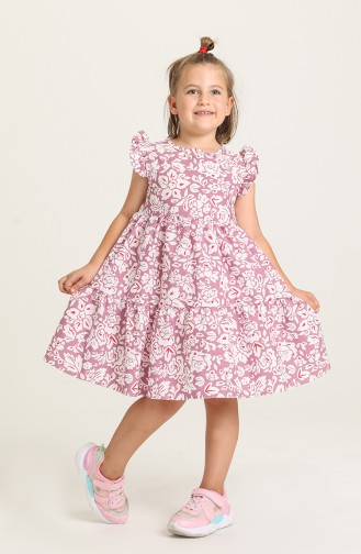 Desenli Anne Kız Kombin Elbise 5403-03 Mor