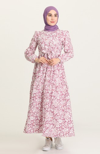 Desenli Anne Kız Kombin Elbise 5403-03 Mor