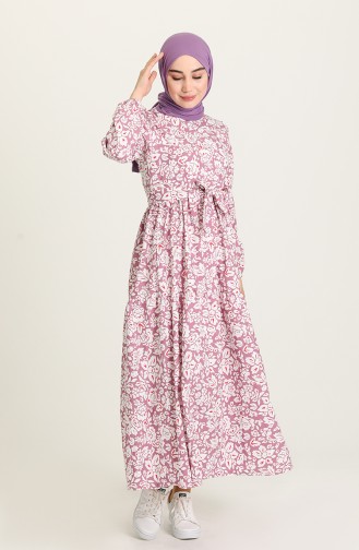 Desenli Anne Kız Kombin Elbise 5403-03 Mor