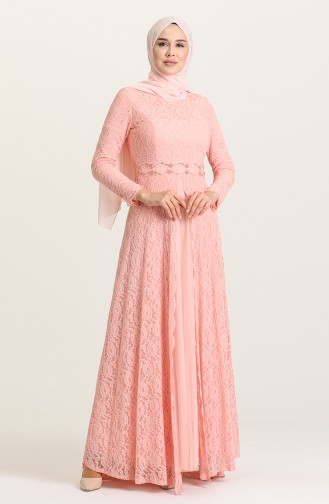 Salmon Hijab Evening Dress 5083-01