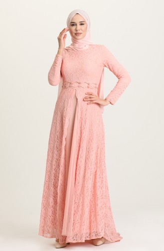 Salmon Hijab Evening Dress 5083-01