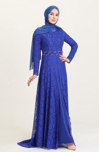 Saxe Hijab Evening Dress 5083-02