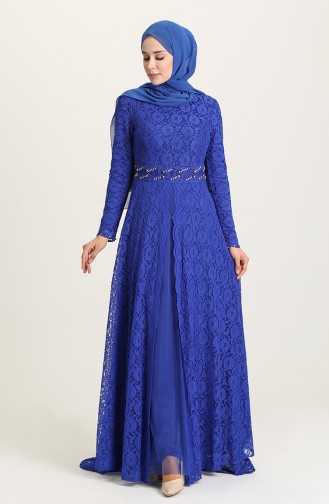 Saks-Blau Hijab-Abendkleider 5083-02