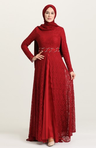 Claret Red Hijab Evening Dress 5083-04