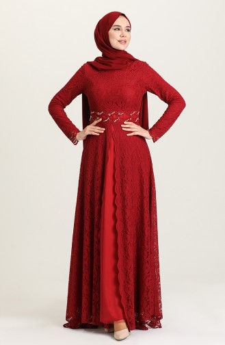 Claret Red Hijab Evening Dress 5083-04