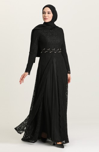 Black Hijab Evening Dress 5083-05