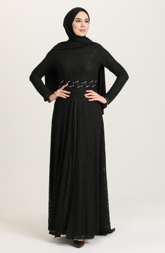 Black Hijab Evening Dress 5083-05