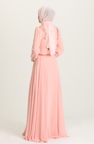 Salmon Hijab Evening Dress 5090-04
