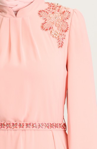 Salmon Hijab Evening Dress 5090-04