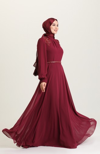Plum Hijab Evening Dress 5090-05