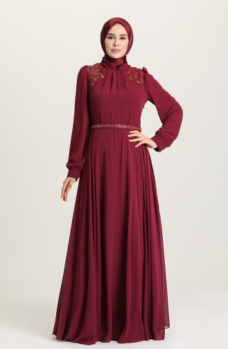 Plum Hijab Evening Dress 5090-05