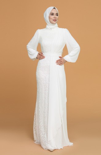 White Hijab Evening Dress 5516-01