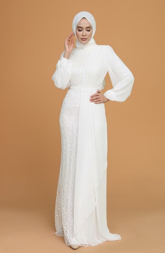 White Hijab Evening Dress 5516-01